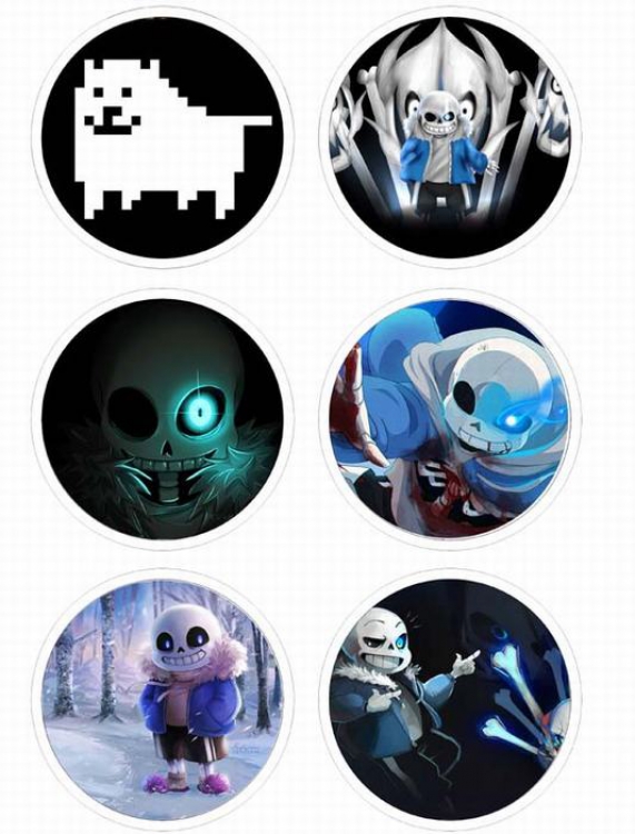 Undertale-1 Anime tinplate bright film badge round cloth brooch a set of six 75MM