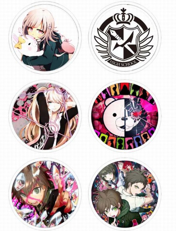 Dangan-Ronpa Anime tinplate bright film badge round cloth brooch a set of six 75MM