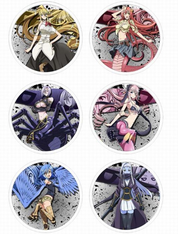 Monster musume no iru nichijou Anime tinplate bright film badge round cloth brooch a set of six 75MM