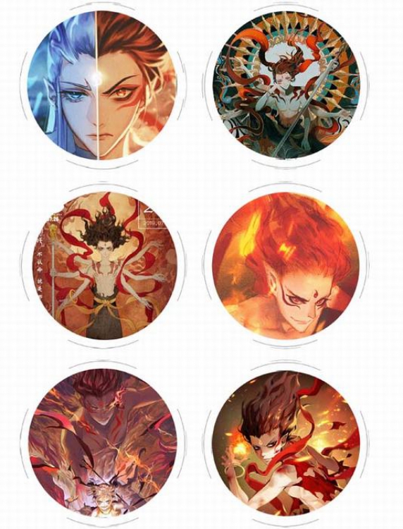 NeZha-2 Anime tinplate bright film badge round cloth brooch a set of six 75MM