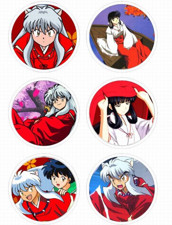 Inuyasha Anime tinplate bright film badge round cloth brooch a set of six 75MM