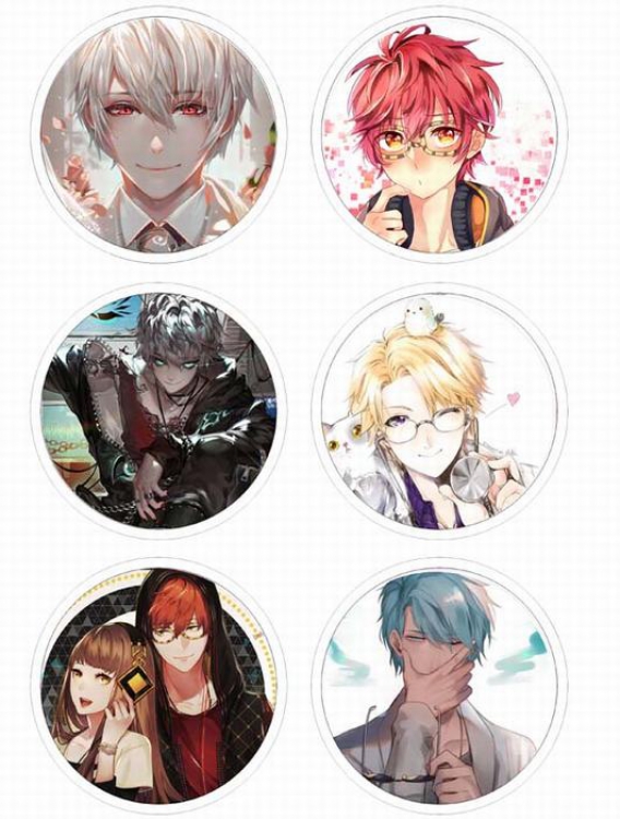 Mystic Messenger-2 Anime tinplate bright film badge round cloth brooch a set of six 75MM