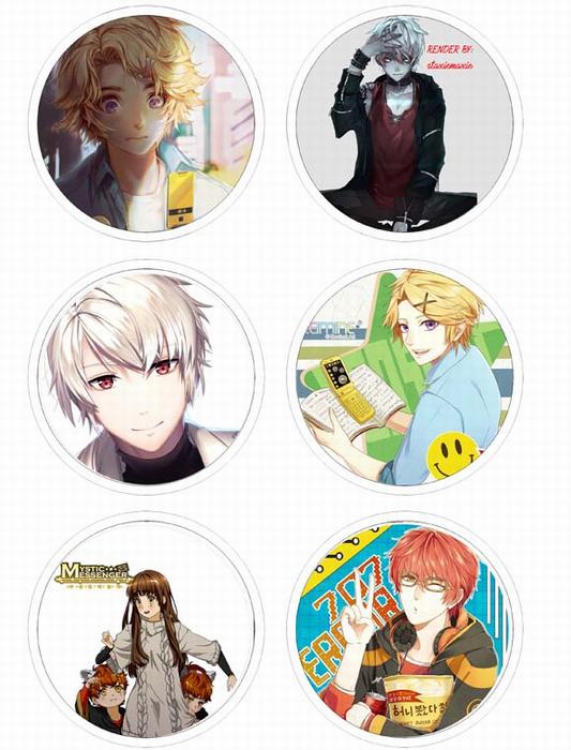Mystic Messenger-4 Anime tinplate bright film badge round cloth brooch a set of six 75MM