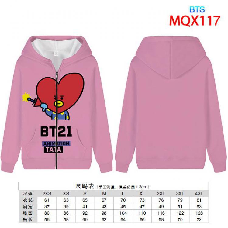 BTS BT21 Full color zipper hooded Patch pocket Coat Hoodie 9 sizes from XXS to 4XL MQX117