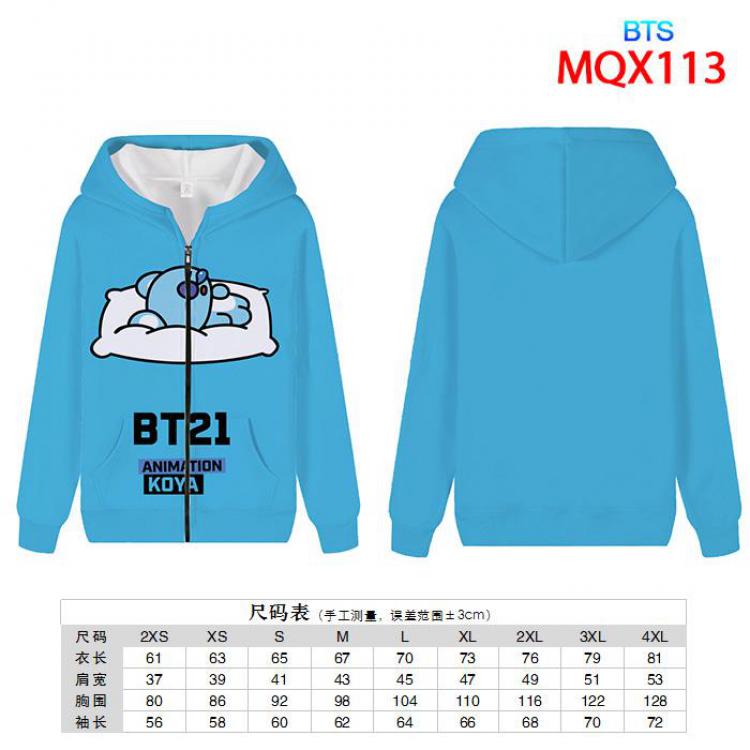 BTS BT21 Full color zipper hooded Patch pocket Coat Hoodie 9 sizes from XXS to 4XL MQX113