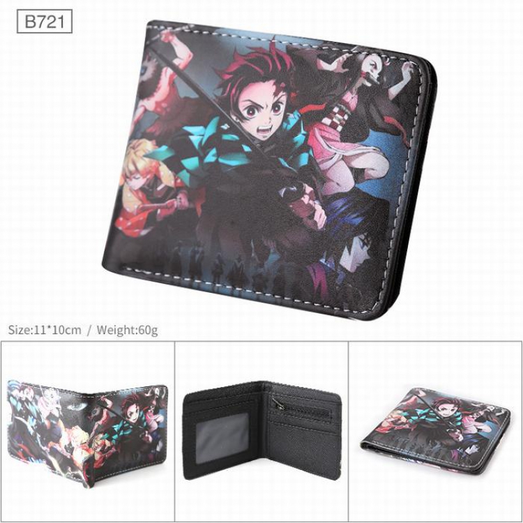Demon Slayer Kimets B721  PU Twill two fold short wallet wallet 11X10CM