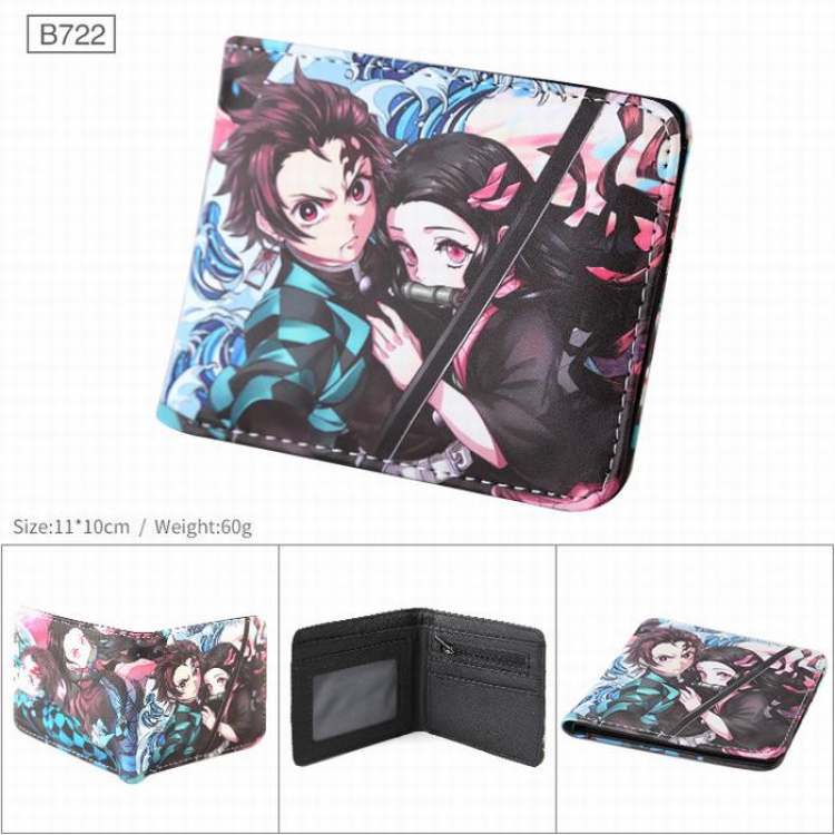 Demon Slayer Kimets B722  PU Twill two fold short wallet wallet 11X10CM