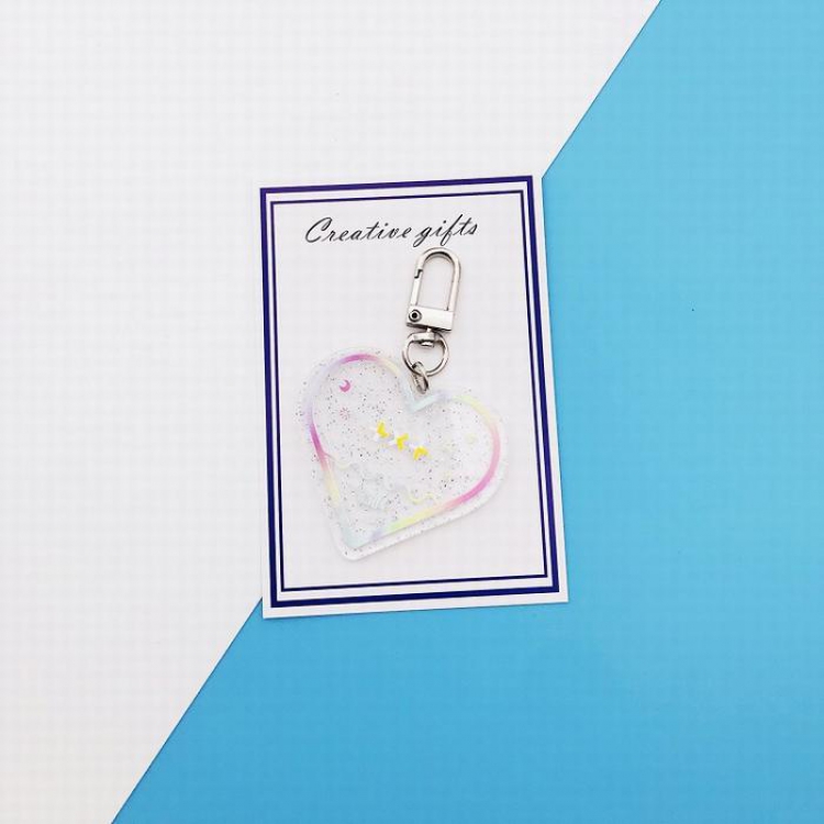 TXT Heart-shaped glitter key ring pendant 7.5X5.5CM 12G price for 5 pcs