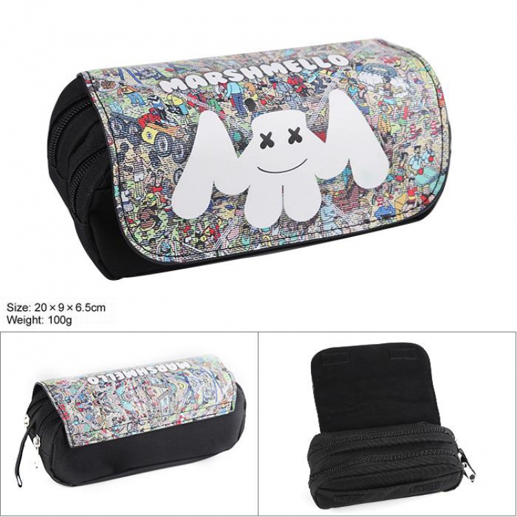 Marshmello-1 Double zipper PU pencil case 20X9X6.5CM