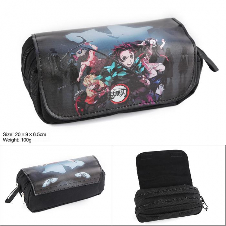 Demon Slayer Kimets-2 Double zipper PU pencil case 20X9X6.5CM
