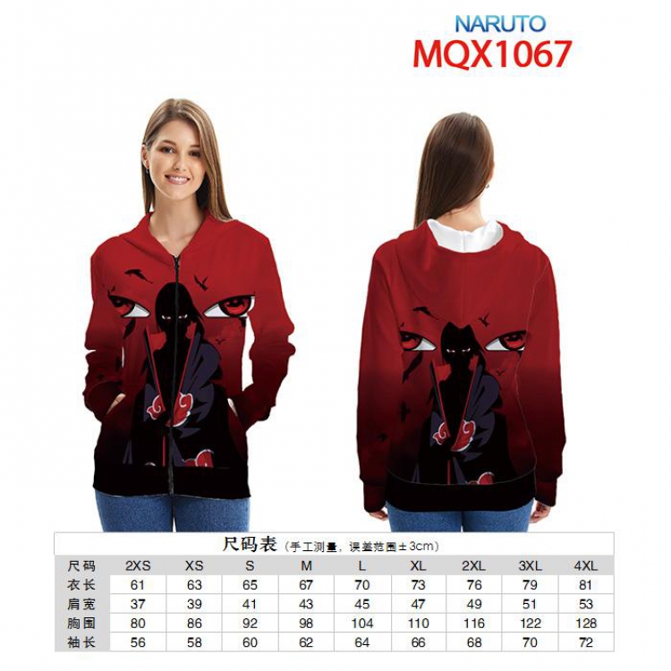 Naruto Full color zipper hooded Patch pocket Coat Hoodie 9 sizes from XXS to 4XL MQX1067