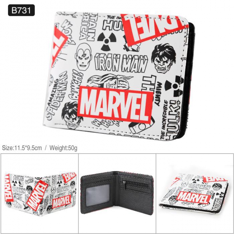Marvel Full color PU twill two fold short wallet B731