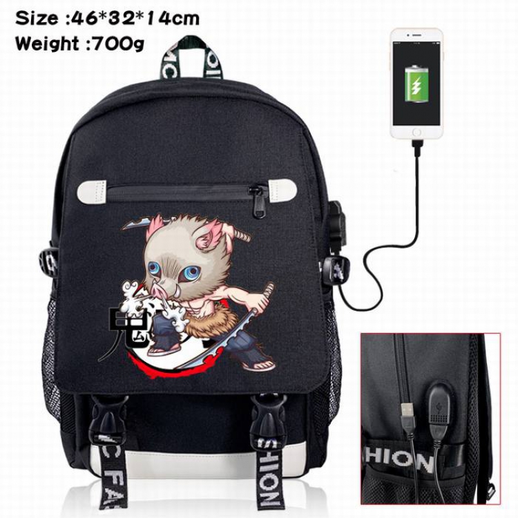 Demon Slayer Kimets-13A Black Color data cable Backpack