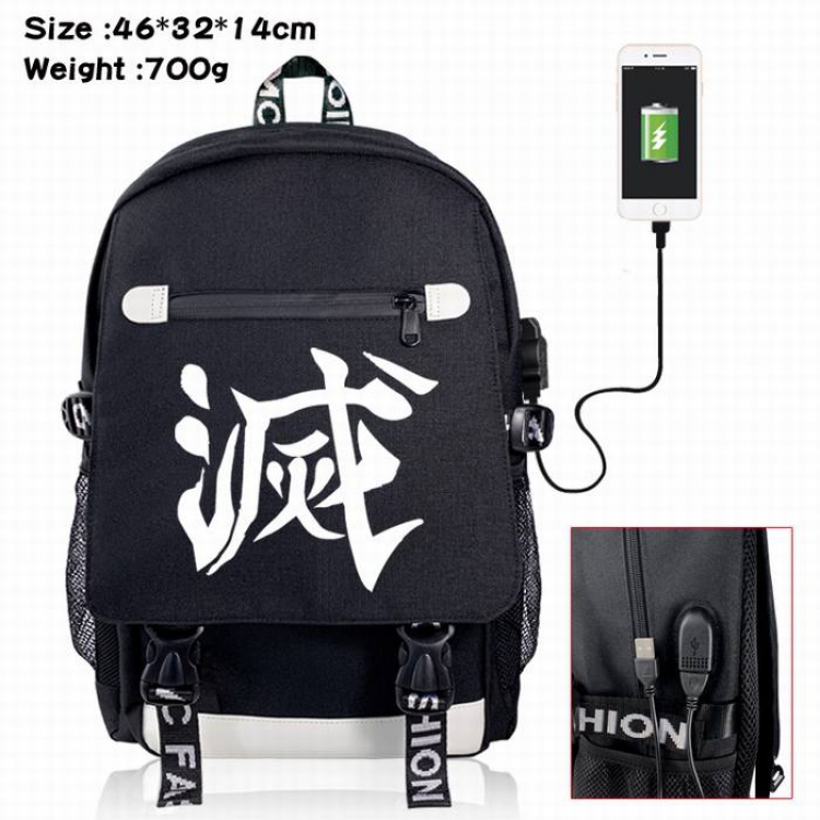 Demon Slayer Kimets-2A Black Color data cable Backpack