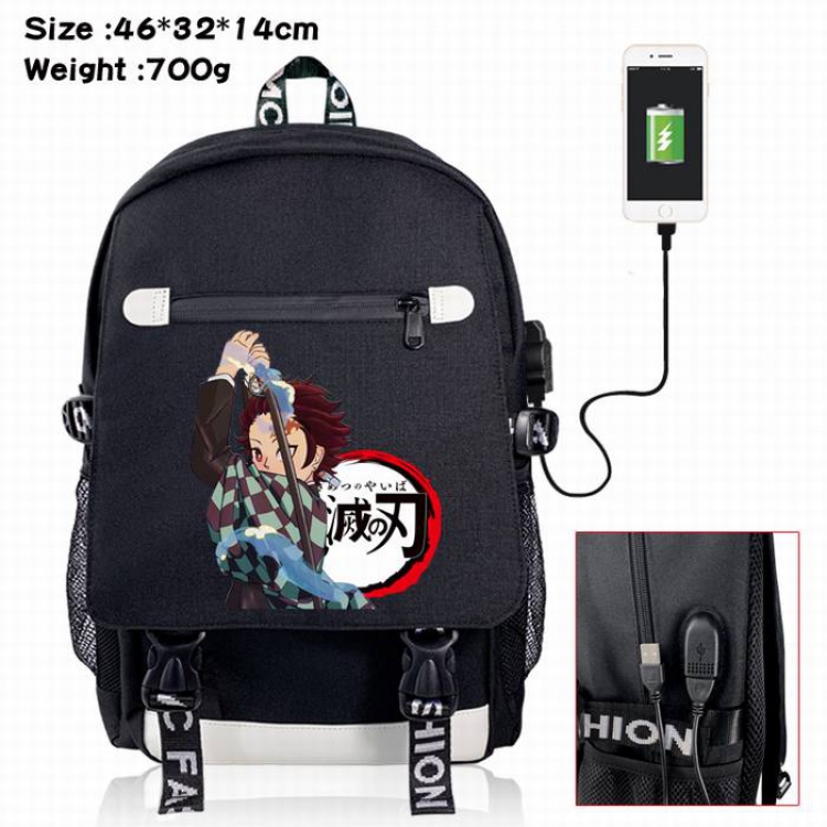Demon Slayer Kimets-4A Black Color data cable Backpack