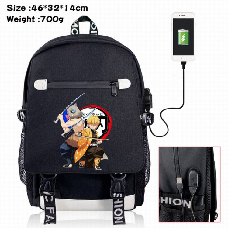 Demon Slayer Kimets-7A Black Color data cable Backpack
