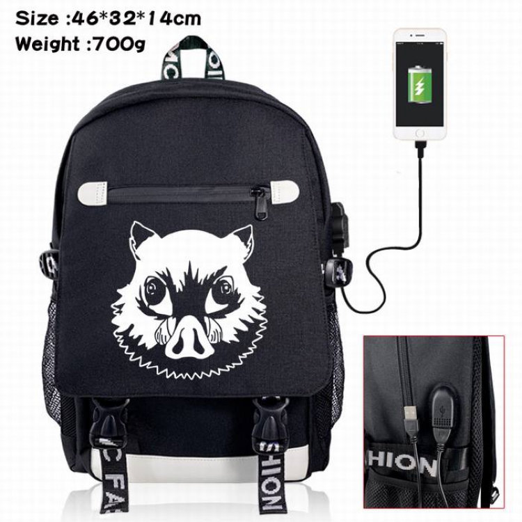 Demon Slayer Kimets-8A Black Color data cable Backpack