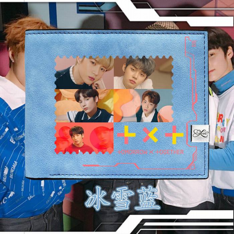 TXT-4  Blue Harajuku College style PU short wallet 12X10CM