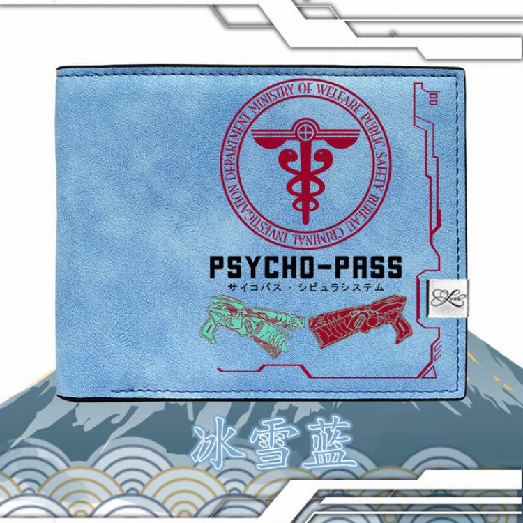 Psycho-Pass-5 Blue Harajuku College style PU short wallet 12X10CM