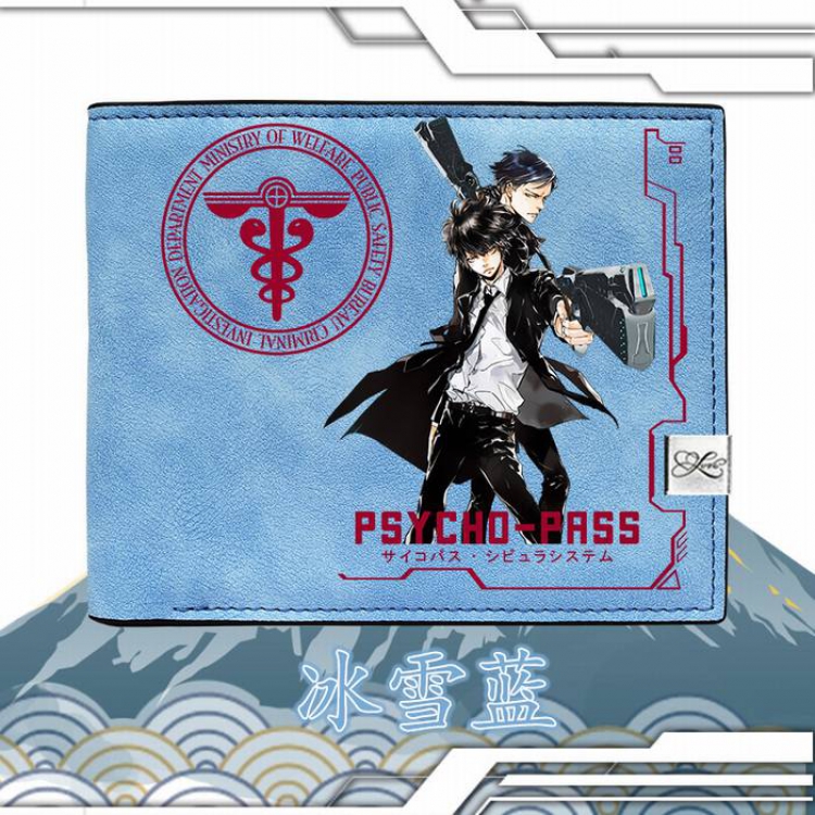 Psycho-Pass-6 Blue Harajuku College style PU short wallet 12X10CM