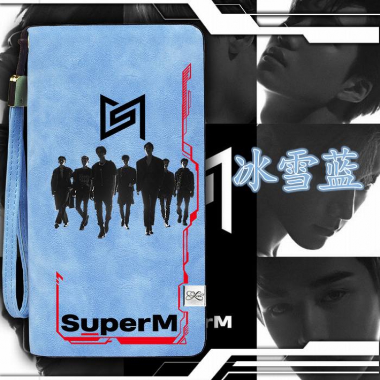 Super M Blue Harajuku College style PU long zip wallet 11X20.5CM Style F