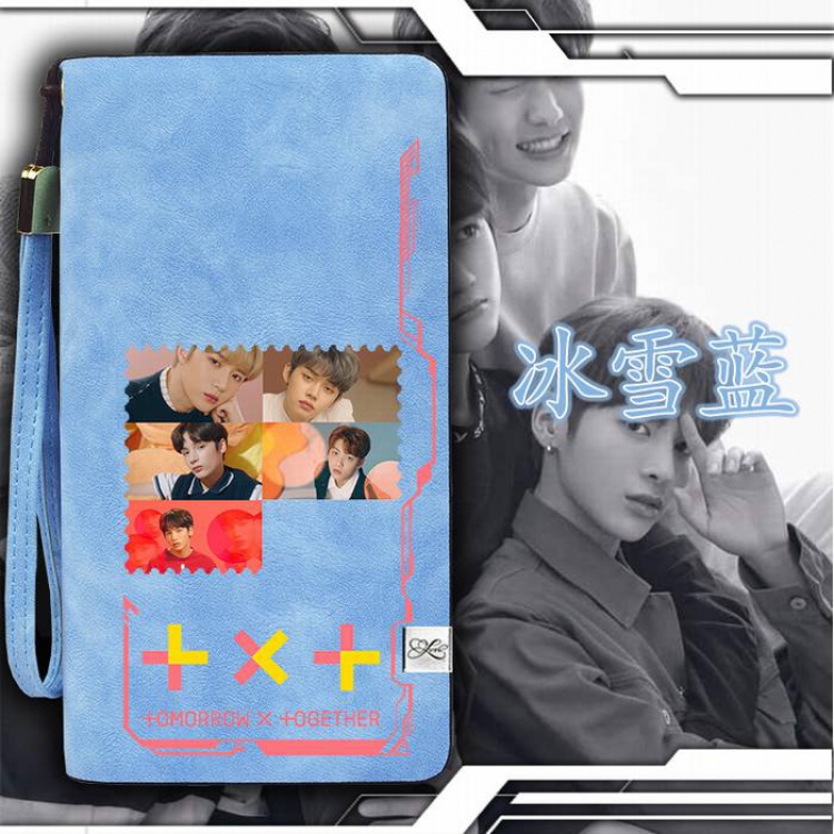 TXT Blue Harajuku College style PU long zip wallet 11X20.5CM Style C