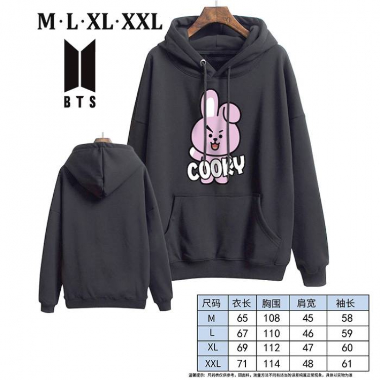 BTS-12A Black Printed hooded and velvet padded sweater M L XL XXL