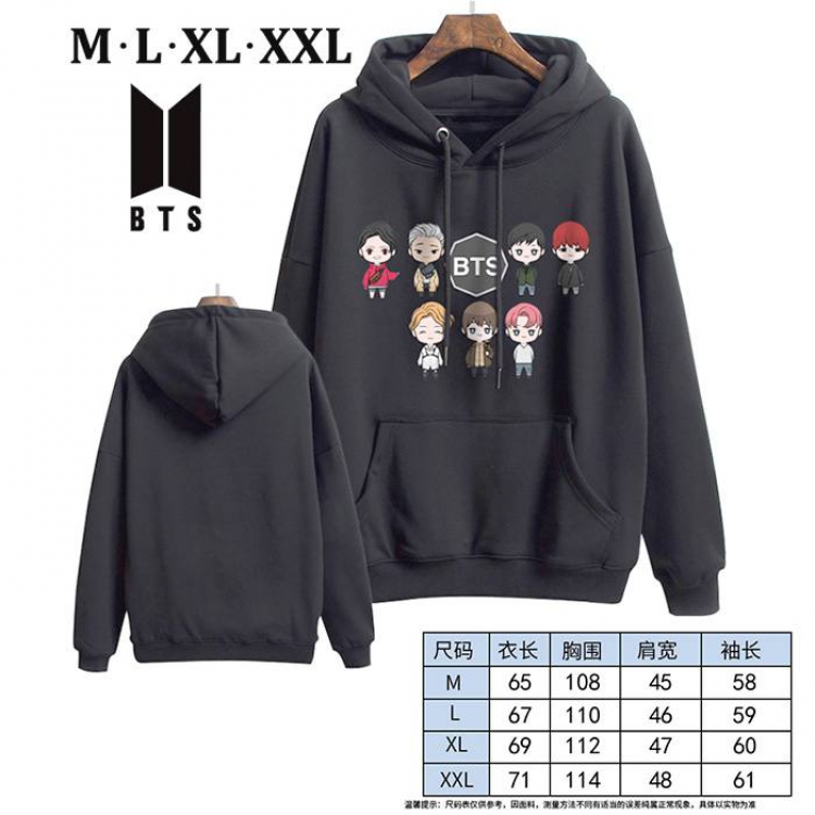 BTS-7A Black Printed hooded and velvet padded sweater M L XL XXL