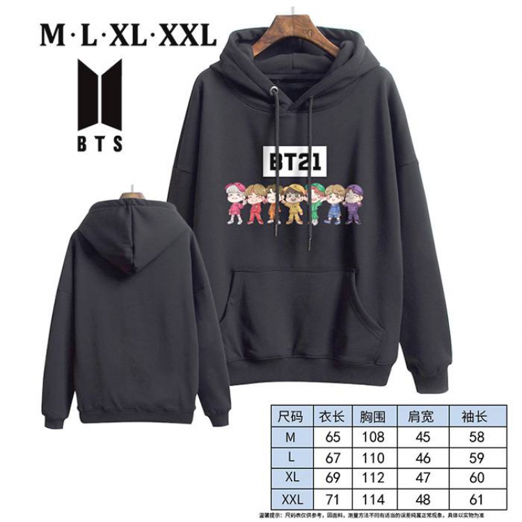 BTS-5A Black Printed hooded and velvet padded sweater M L XL XXL