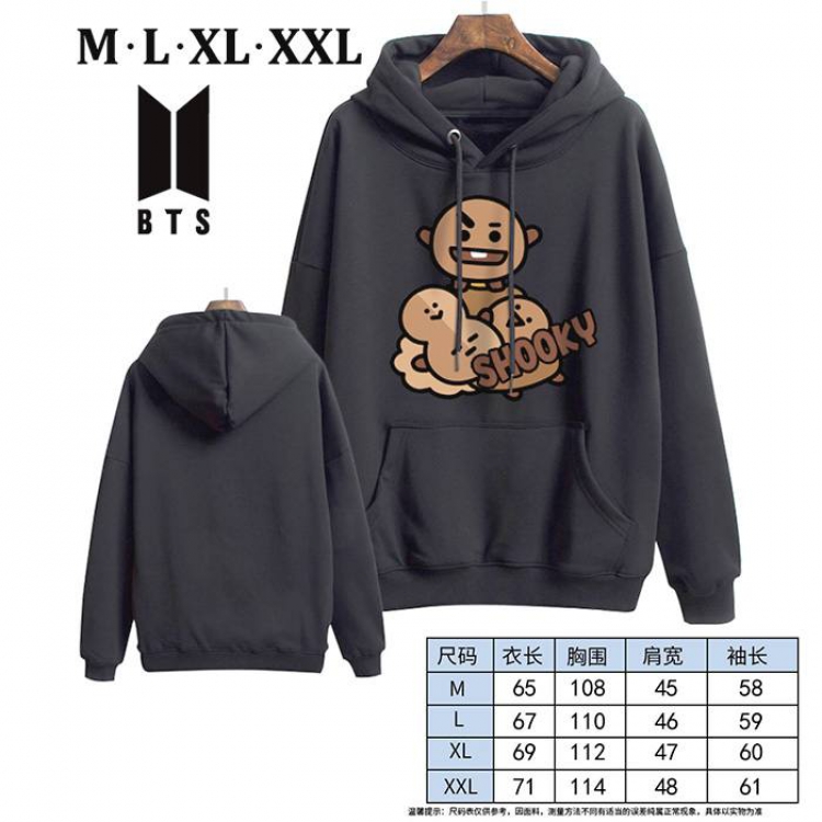 BTS-8A Black Printed hooded and velvet padded sweater M L XL XXL