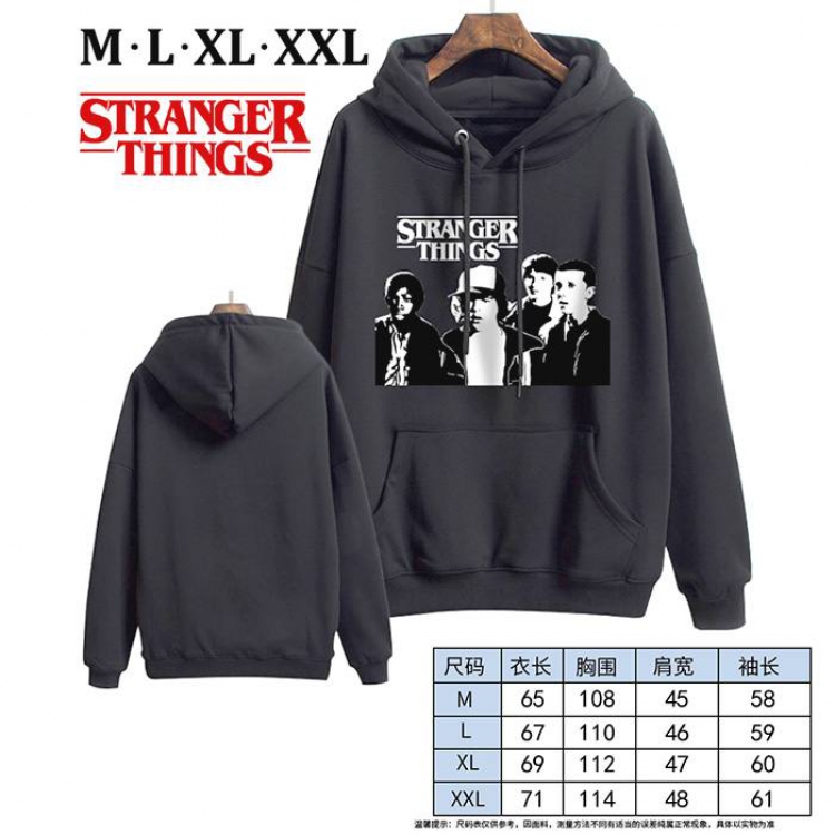Stranger Things-16 Black Printed hooded and velvet padded sweater M L XL XXL