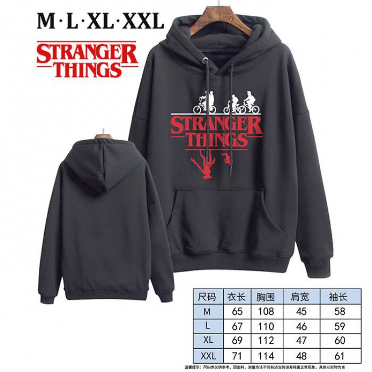 Stranger Things-3 Black Printed hooded and velvet padded sweater M L XL XXL