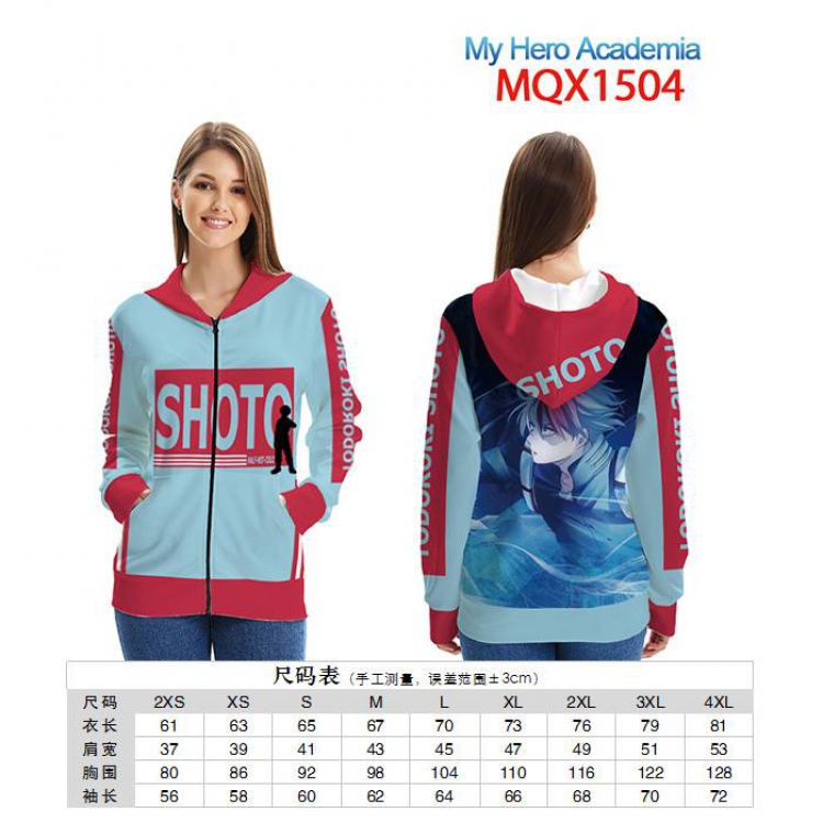 My Hero Academia Full color zipper hooded Patch pocket Coat Hoodie 9 sizes from XXS to 4XL MQX1504