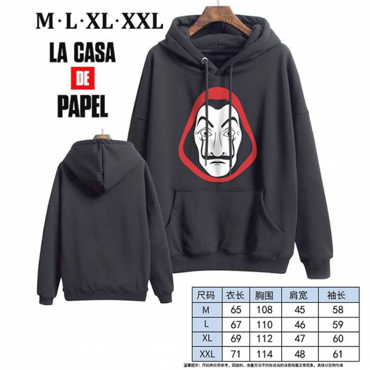 House of Paper -1 Black Printed hooded and velvet padded sweater M L XL XXL