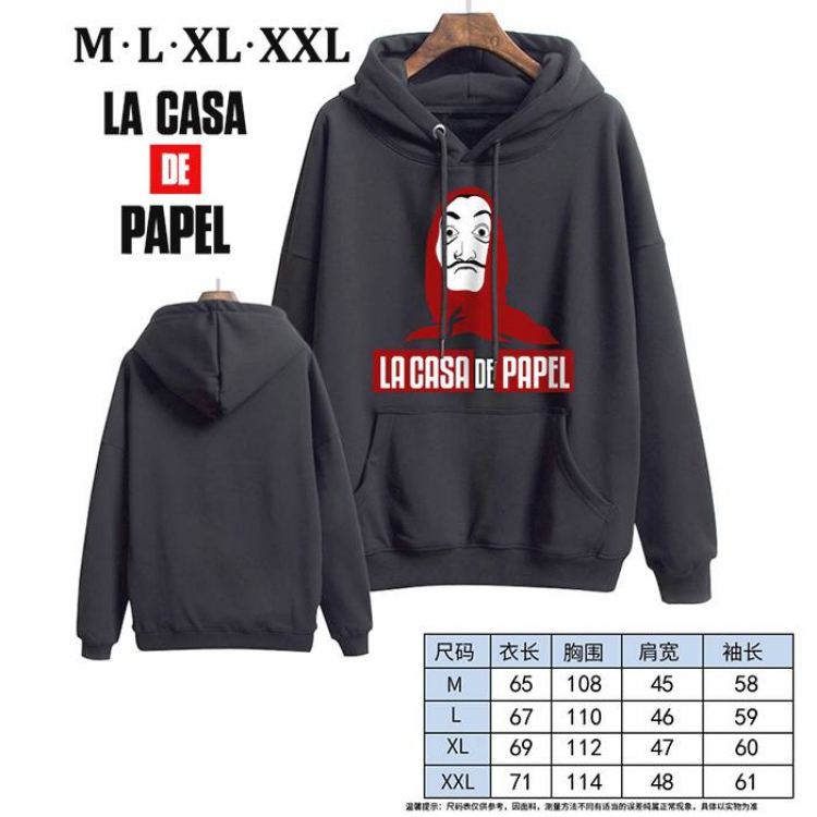 House of Paper -17 Black Printed hooded and velvet padded sweater M L XL XXL