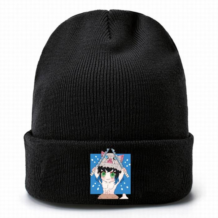Demon Slayer Kimets-11 Black Thicken Knitting Hat Head circumference (bouncy）
