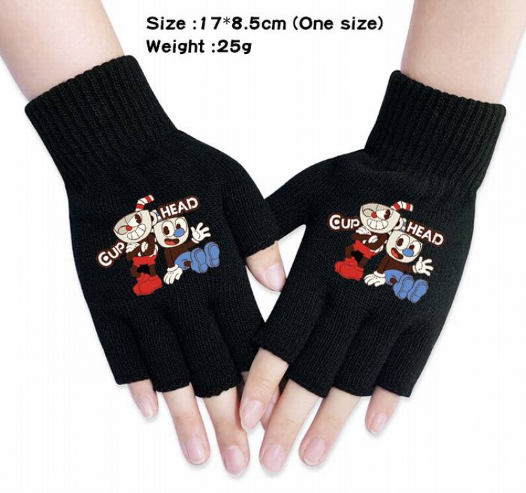 Cuphead-8A Black Anime knitted half finger gloves