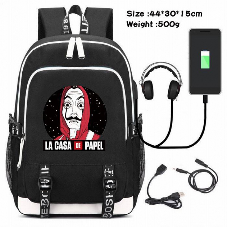 La casa de papel-234 Anime USB Charging Backpack Data Cable Backpack