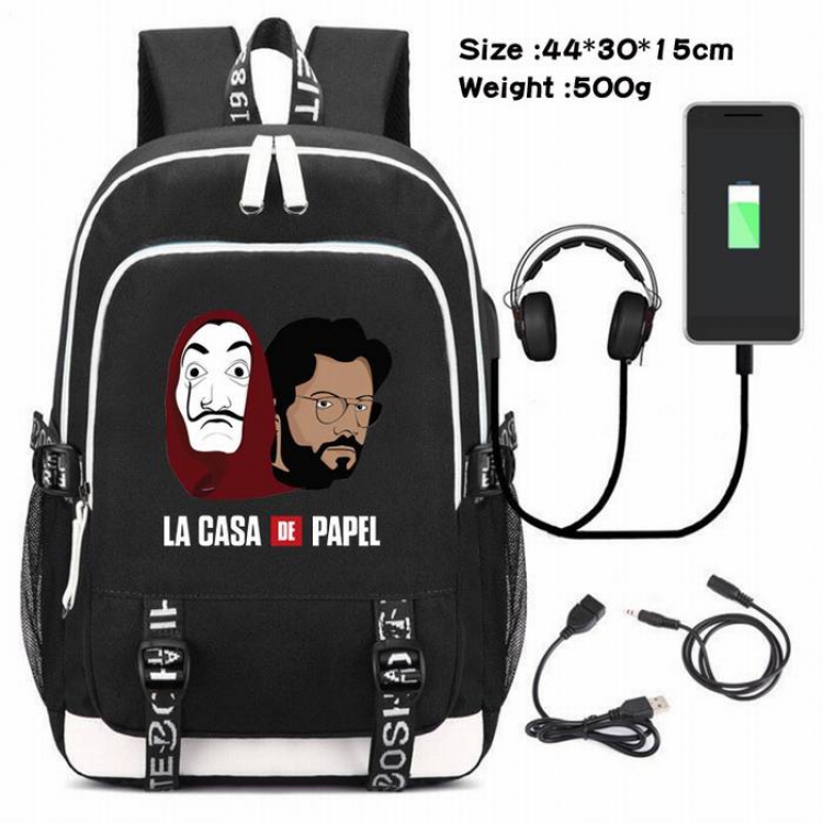 La casa de papel-248 Anime USB Charging Backpack Data Cable Backpack