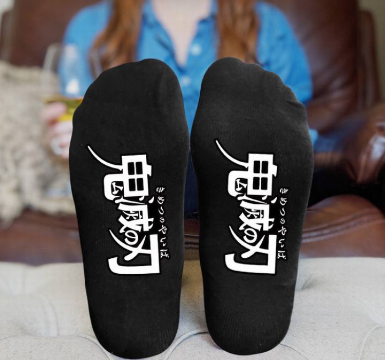 Demon Slayer Kimets-6A Black printed Mid tube socks stockings tube high 15CM 25G