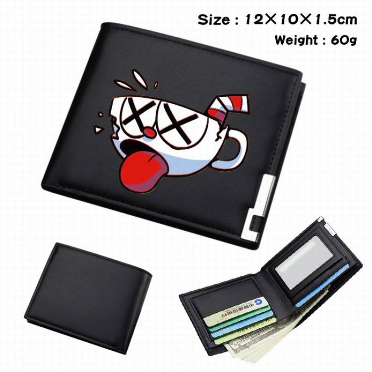 Cuphead-095 Black Anime Short Folding Leather Wallet 12X10X1.5CM 60G