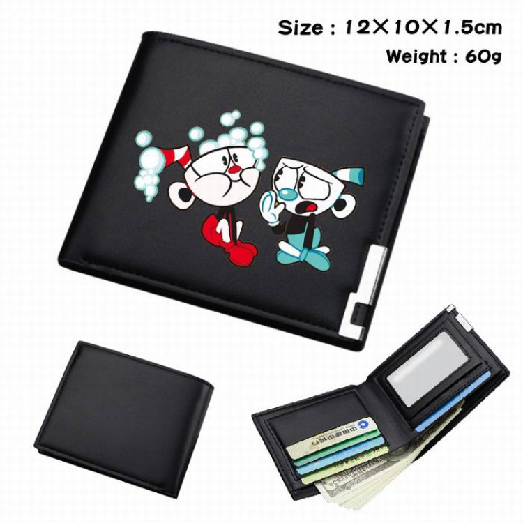 Cuphead-097 Black Anime Short Folding Leather Wallet 12X10X1.5CM 60G