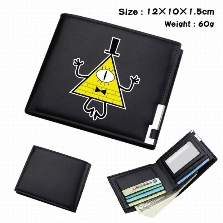 Gravity Falls-131 Black Anime Short Folding Leather Wallet 12X10X1.5CM 60G