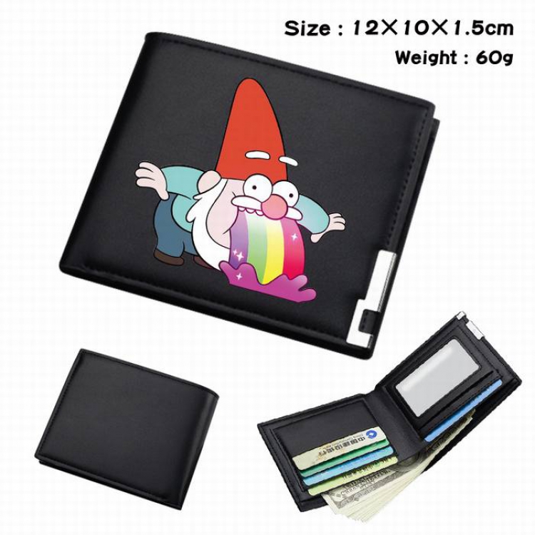 Gravity Falls-135 Black Anime Short Folding Leather Wallet 12X10X1.5CM 60G