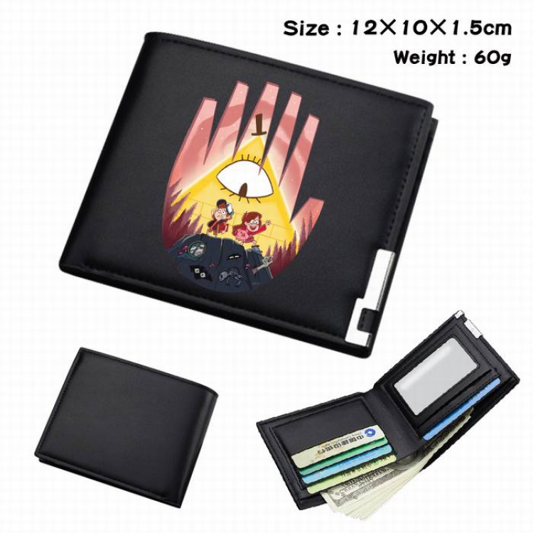 Gravity Falls-134 Black Anime Short Folding Leather Wallet 12X10X1.5CM 60G