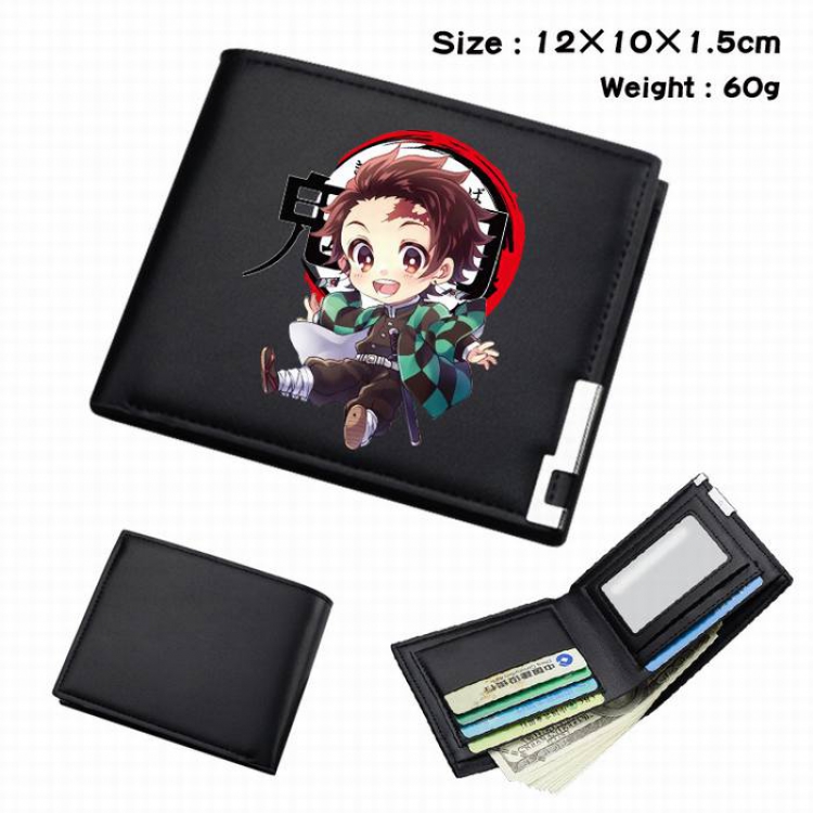 Demon Slayer Kimets-151 Black Anime Short Folding Leather Wallet 12X10X1.5CM 60G