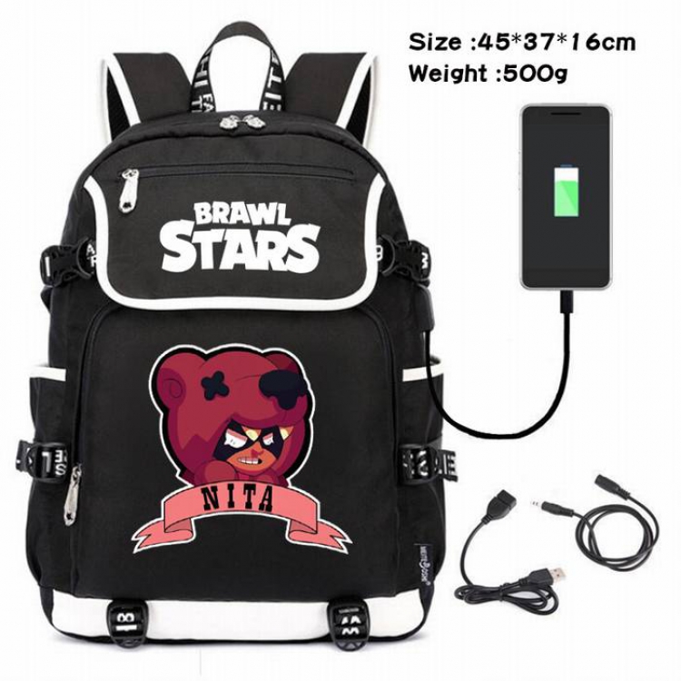 Brawl Stars-145 Anime 600D waterproof canvas backpack USB charging data line backpack