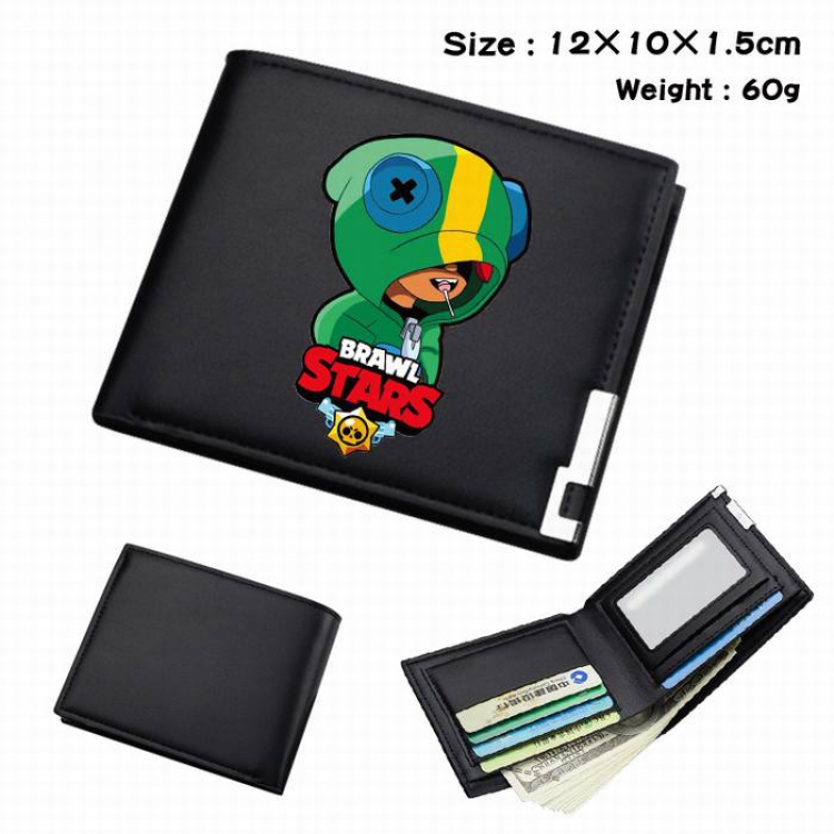 Brawl Stars-194 Black Anime Short Folding Leather Wallet 12X10X1.5CM 60G