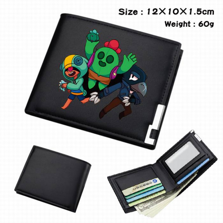 Brawl Stars-204 Black Anime Short Folding Leather Wallet 12X10X1.5CM 60G