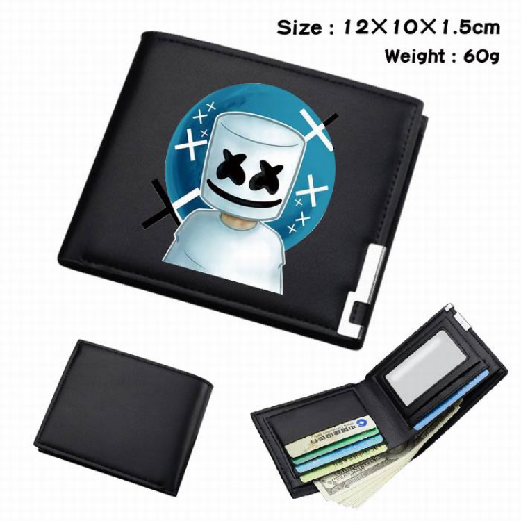 Marshmello-236 Black Anime Short Folding Leather Wallet 12X10X1.5CM 60G